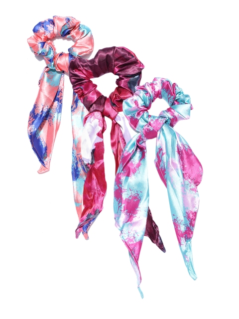 

Sangria Women Set of 3 Multicoloured Printed Scrunchies with Scarf, Multi