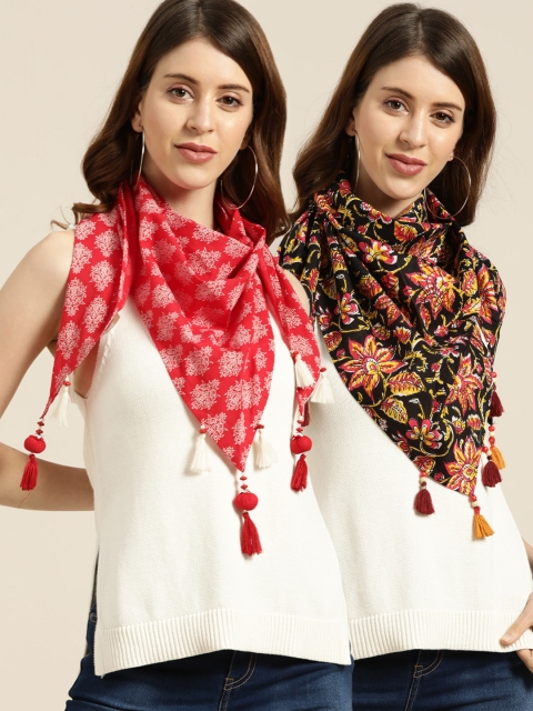 

Shae by SASSAFRAS Women Pack of 2 Printed Scarf, Red