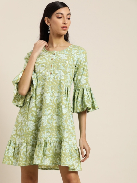 

Shae by SASSAFRAS Women Green & White Printed A-Line Dress
