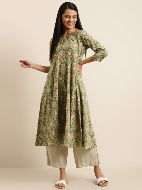 

Shae By Sassafras Women Green & Pink Ethnic Motifs Printed A-Line Kurta