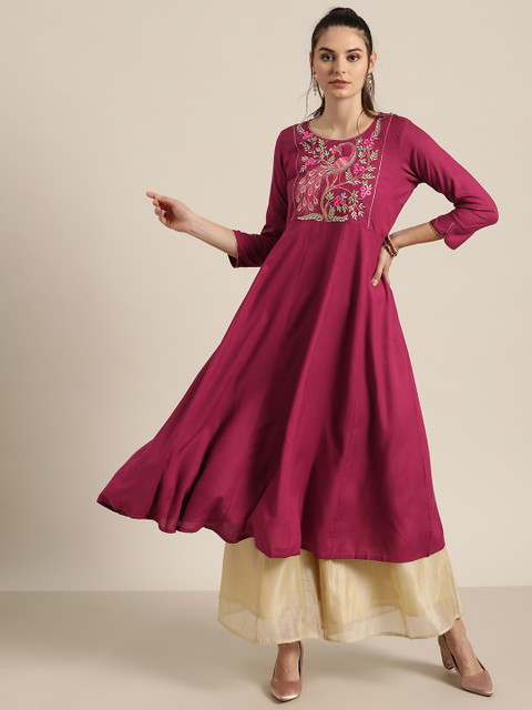 

Shae By Sassafras Women Magenta Ethnic Motifs Yoke Design Liva Anarkali Kurta