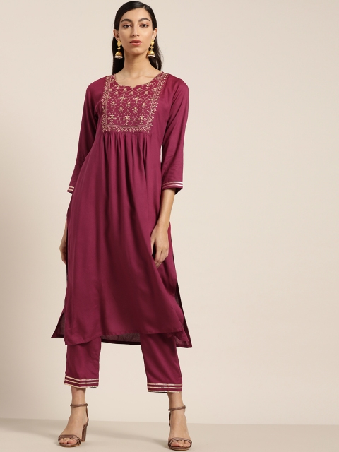 

Shae by SASSAFRAS Women Burgundy Liva Yoke Design Kurta with Trousers