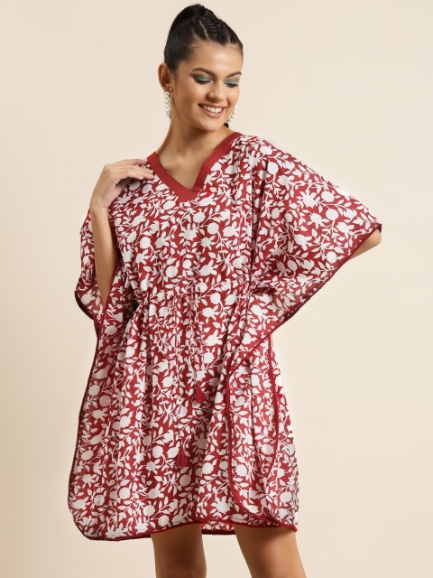

Shae by SASSAFRAS Women Red & Off-White Pure Cotton Floral Printed Kaftan Dress