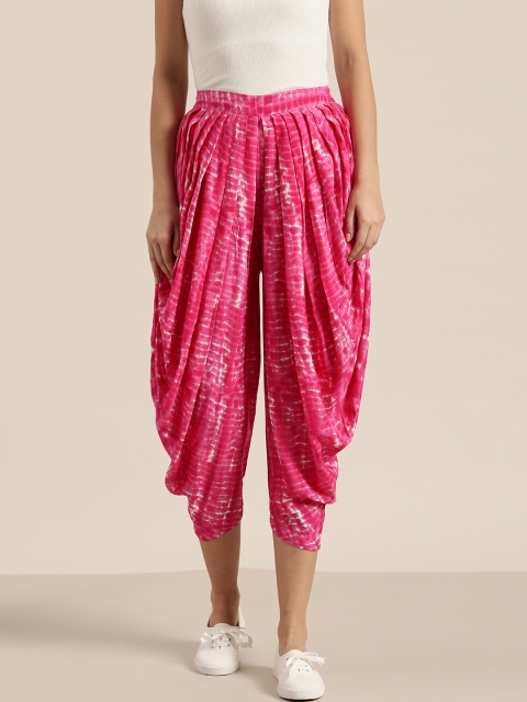 

Shae by SASSAFRAS Women Pink & White Regular Fit Shibori Dyed Liva Cropped Dhoti Pants