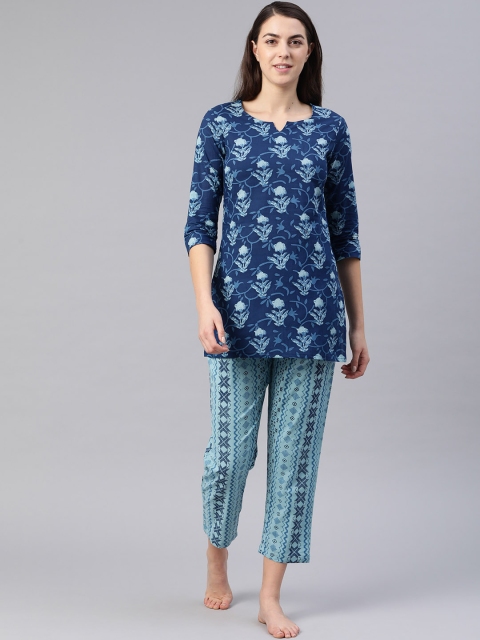 

Vasudha Women Blue Printed Pure Cotton Night Suit