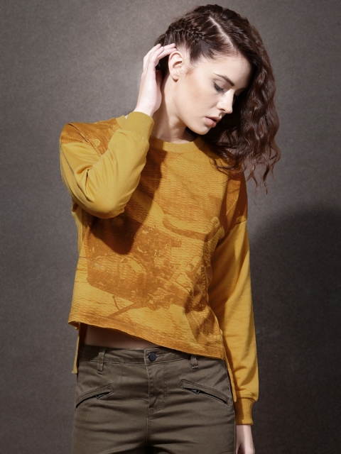 

Roadster Mustard Yellow Printed Sweatshirt