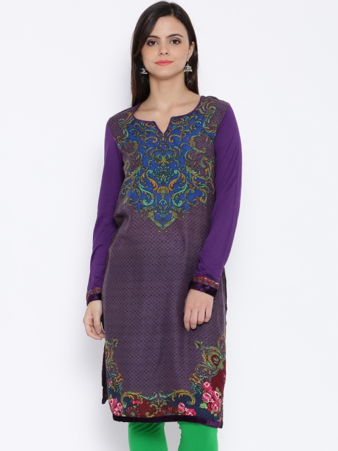 

BIBA Women Purple Printed Straight Kurta