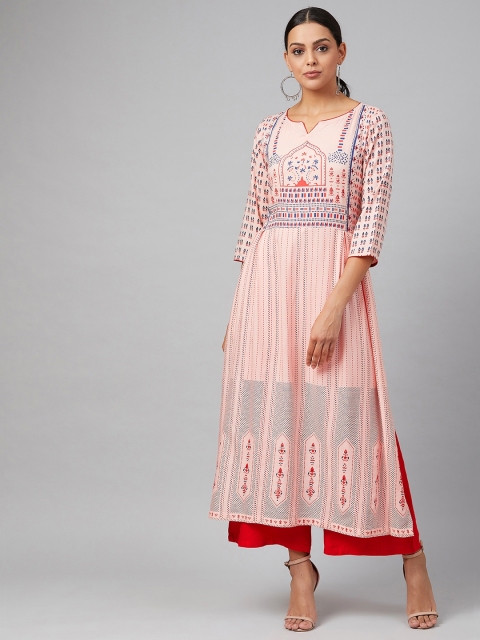

Tulsattva Women Peach-Coloured & Red Printed Kurta with Palazzos