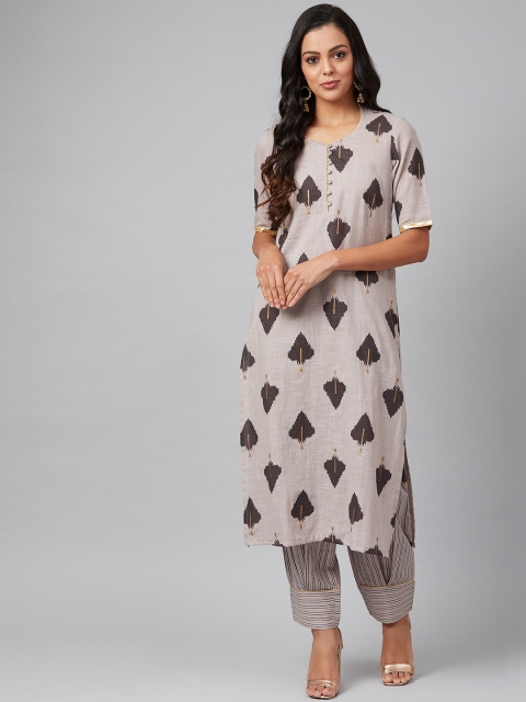 

Tulsattva Women Grey & Black Printed Kurta with Salwar