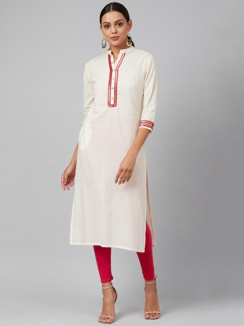 

Tulsattva Women Off White Yoke Design Pure Cotton Straight Kurta