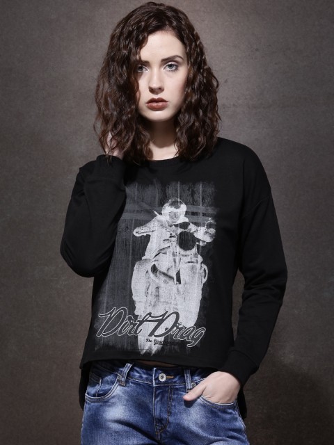 

Roadster Women Black Printed Drop Shoulder Sweatshirt