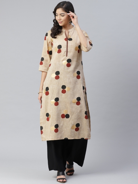 

Shree Women Beige & Maroon Pure Cotton Geometric Printed Kurta