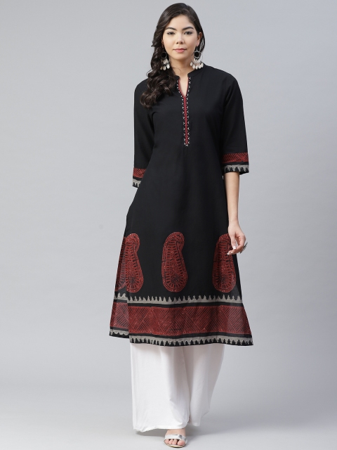 

Shree Women Black & Maroon Ethnic Motifs Yoke Design Thread Work Kurta