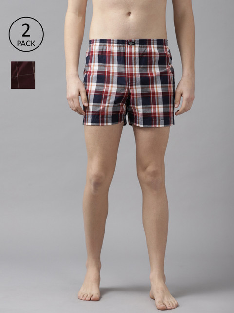 

Roadster Men Pack of 2 Pure Cotton Checked Boxers RDST-BOX-PRE-2PP-037, Red