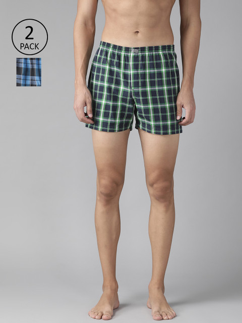 

Roadster Men Pack of 2 Pure Cotton Checked Boxers, Green