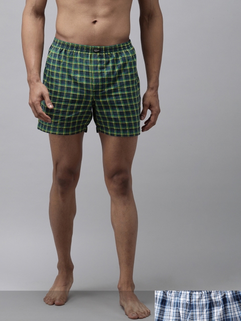 

Roadster Men Pack of 2 Checked Pure Cotton Boxers RDST-BOX-PRE-2PP-051, Green