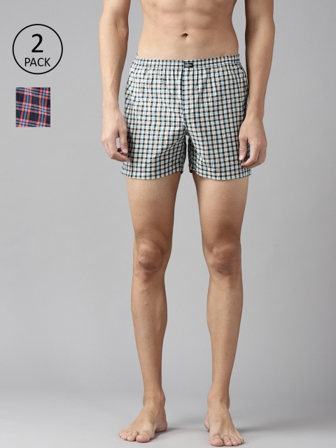 

Roadster Men Pack of 2 Checked Pure Cotton Boxers RDST-BOX-PRE-2PP-055, Navy blue