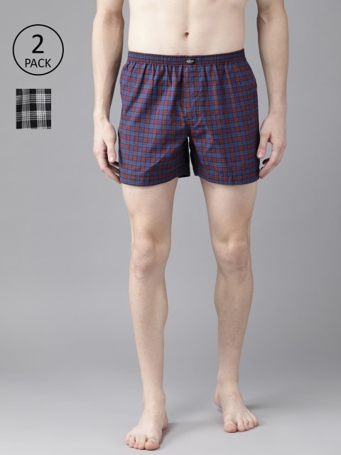 

Roadster Men Pack Of 2 Checked Pure Cotton Boxers RDST-BOX-PRE-2PP-045, Black