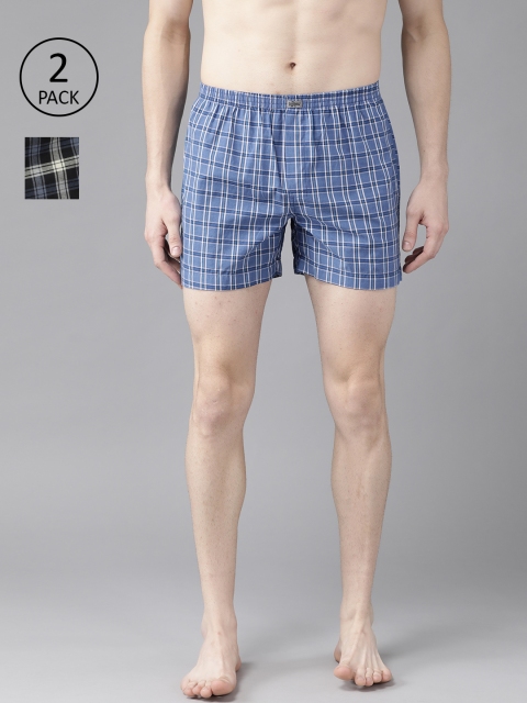 

Roadster Men Pack Of 2 Checked Pure Cotton Boxers RDST-BOX-PRE-2PP-044, Navy blue