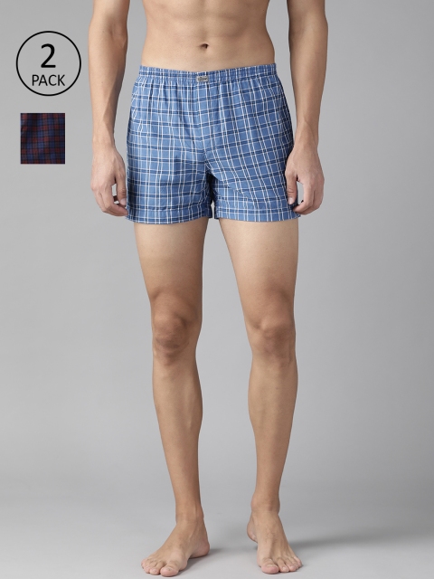 

Roadster Men Pack of 2 Checked Cotton Boxers, Blue