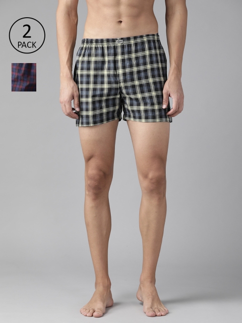 

Roadster Men Pack of 2 Checked Pure Cotton Boxers RDST-BOX-PRE-2PP-043, Black