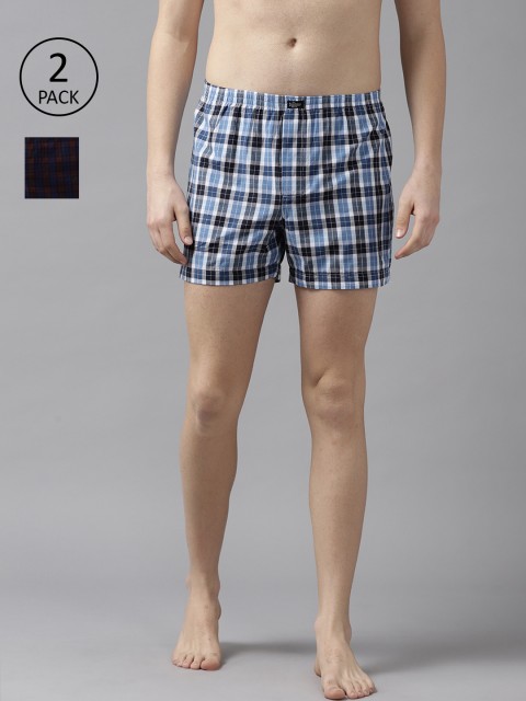 

Roadster Men Pack of 2 Pure Cotton Checked Boxers RDST-BOX-PRE-2PP-040, Blue