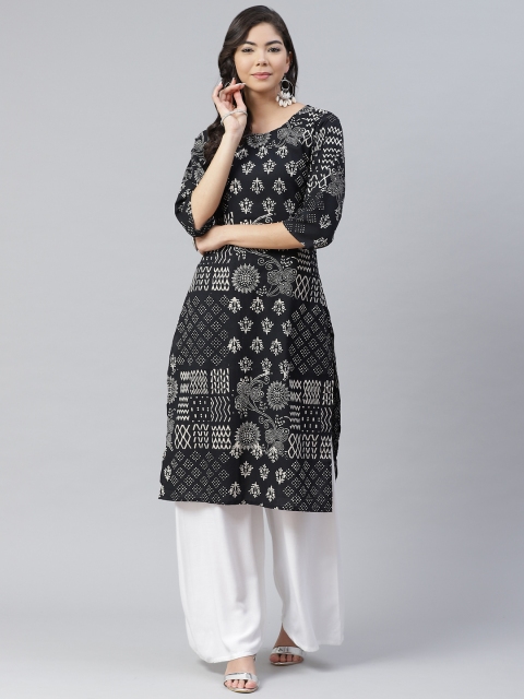 

Shree Women Black & Off White Pure Cotton Ethnic Motifs Printed Kurta