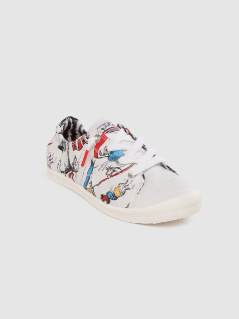 

Skechers Women White & Blue Printed Beach Bingo Things Fall Sneakers