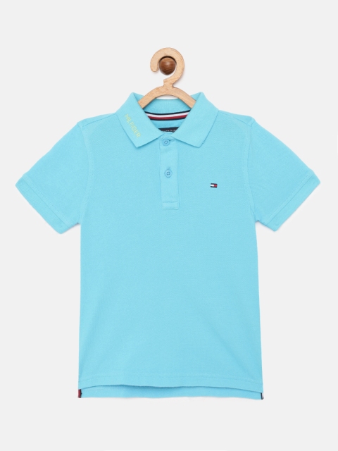 

Tommy Hilfiger Boys Blue Solid Pure Cotton Polo Collar T-shirt