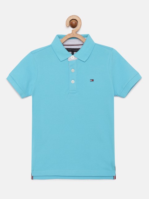 

Tommy Hilfiger Boys Blue Solid Polo Collar T-shirt