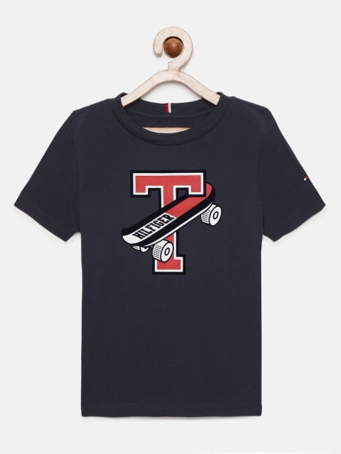 

Tommy Hilfiger Boys Navy Blue Printed Pure Cotton Round Neck T-shirt
