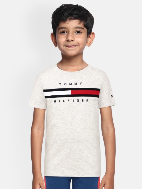 

Tommy Hilfiger Boys Grey Printed LB FLAG RIB INSERT Pure Organic Cotton T-shirt