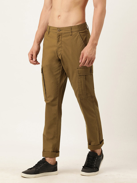 

Flying Machine Men Khaki Regular Fit Solid Cargo Trousers