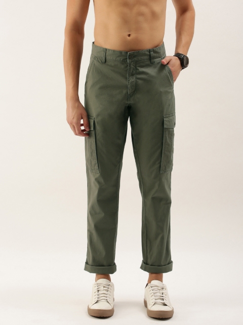 

Flying Machine Men Olive Green Solid Slim Fit Cargos