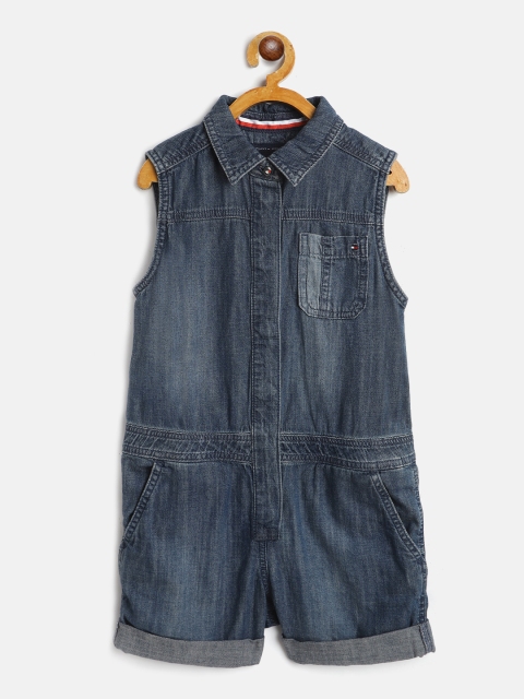 

Tommy Hilfiger Girls Navy Blue Washed Denim Cotton Playsuit