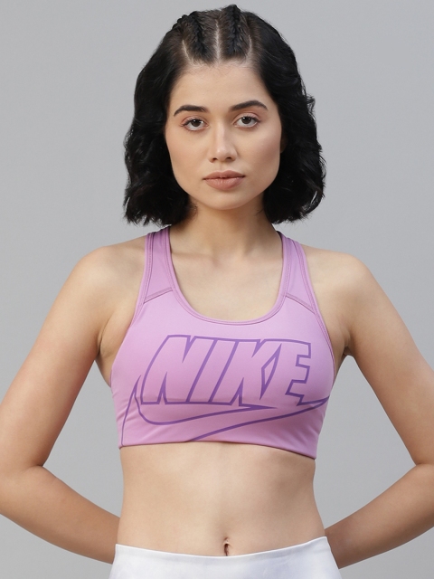 

Nike Purple Typography Medium-Support 1-Piece Pad Swoosh Sports Bra