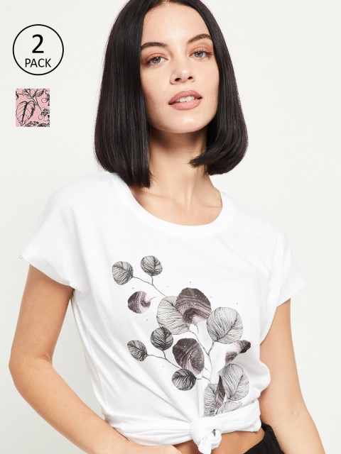 

max Women Pack of 2 Pink Printed Round Neck T-shirt