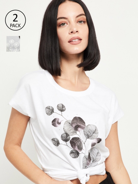

max Women Pack of 2 Printed T-Shirts, White