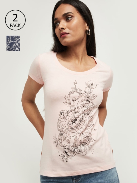 

max Women Pack of 2 Pink Printed Round Neck T-shirt