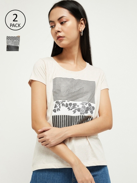 

max Women Pack of 2 Multicoloured Printed Round Neck T-shirt, Multi