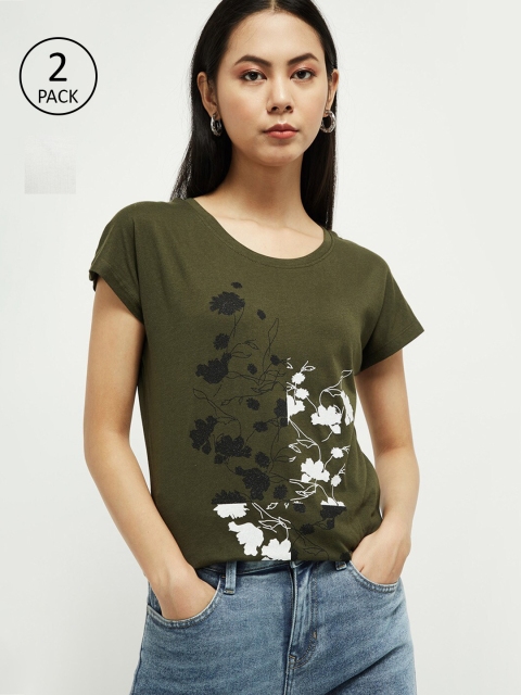

max Women Pack of 2 Printed T-Shirts, Grey