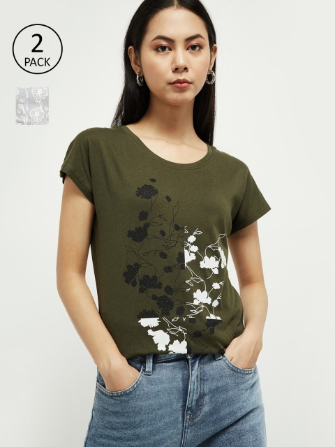 

max Women Pack of 2 Multicoloured Printed Round Neck T-shirt, Multi