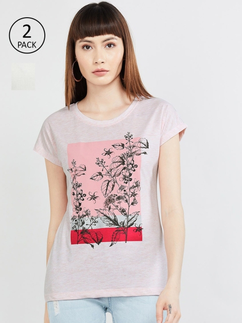 

max Women Pack of 2 Printed T-Shirts, Pink