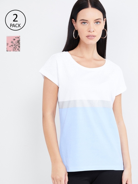 

max Women Pack of 2 Multicoloured Printed Round Neck T-shirt, Multi