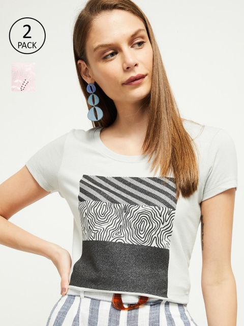 

max Women Pack of 2 Multicoloured Printed Round Neck T-shirt, Multi