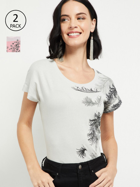 

max Women Pack of 2 Multicoloured Printed Round Neck T-shirt, Multi