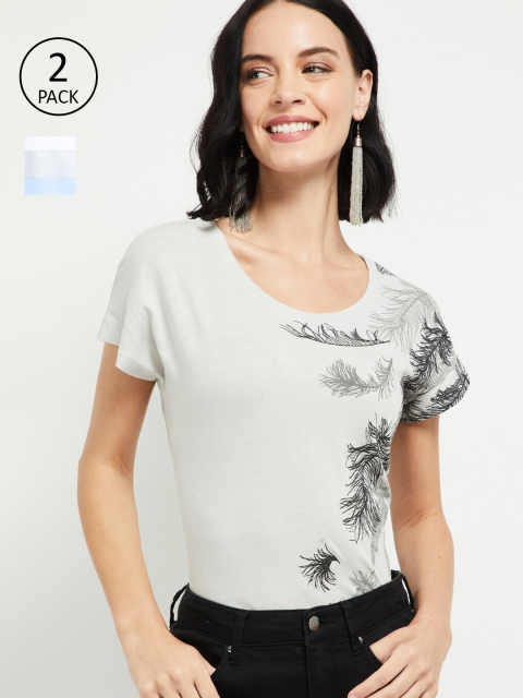 

max Women Pack of 2 Printed T-Shirts, Grey