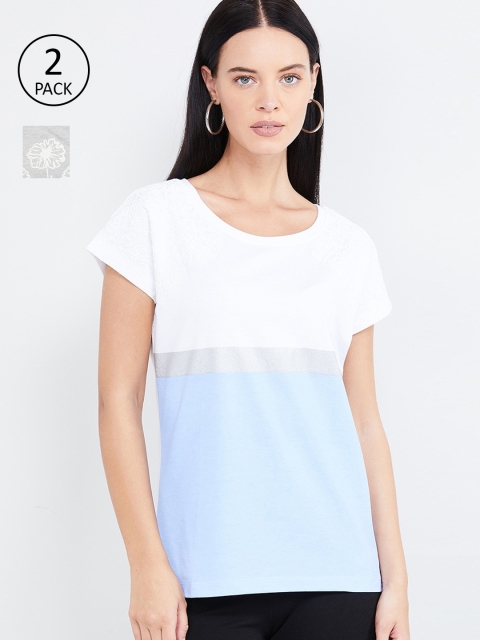 

max Women White & Blue Set of 2 Regular Top