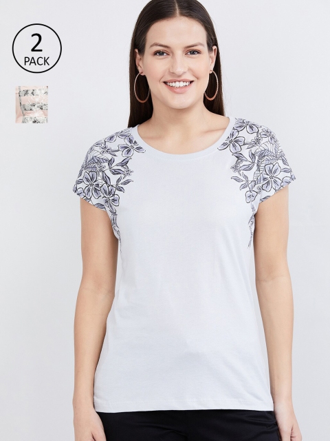 

max Women Pack of 2 Pink Printed Round Neck T-shirt