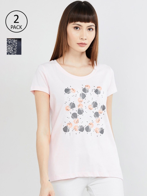 

max Women Pack of 2 Multicoloured Printed Round Neck T-shirt, Multi